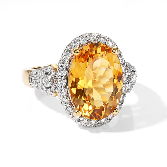 D'Joy AA Citrin, Moissanit Ring 925 Silber 750 Gelbgold vermeil (Größe 19.00) ca. 6,19 ct