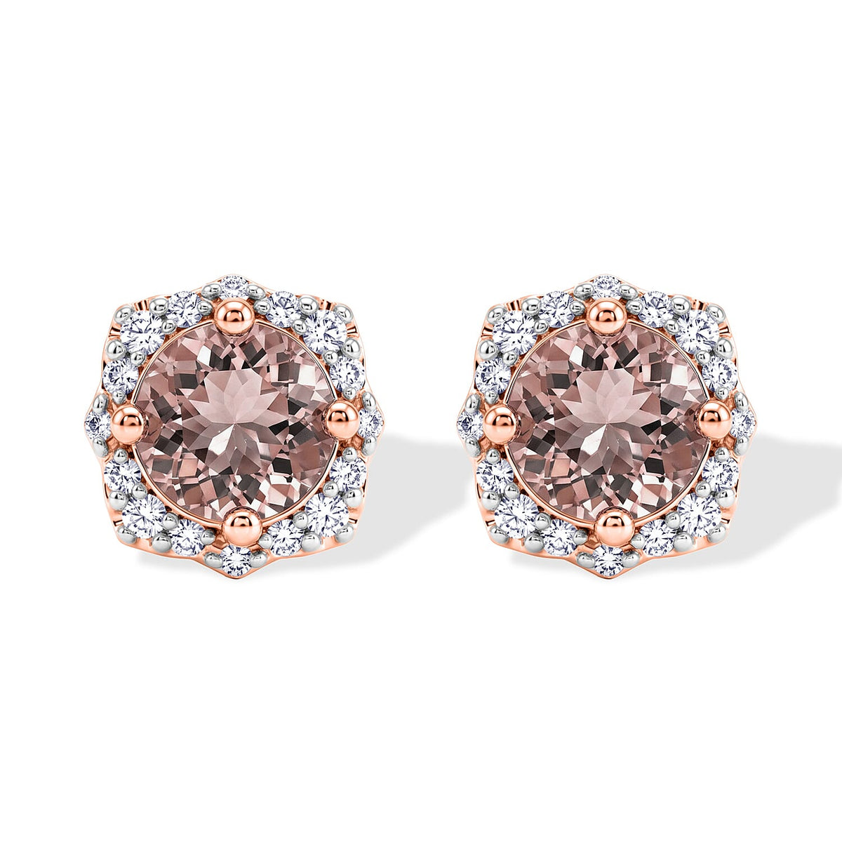 D'Joy AA Rosa Morganit, Moissanit Ohrringe 925 Silber 750 Roségold vermeil ca. 1,82 ct.