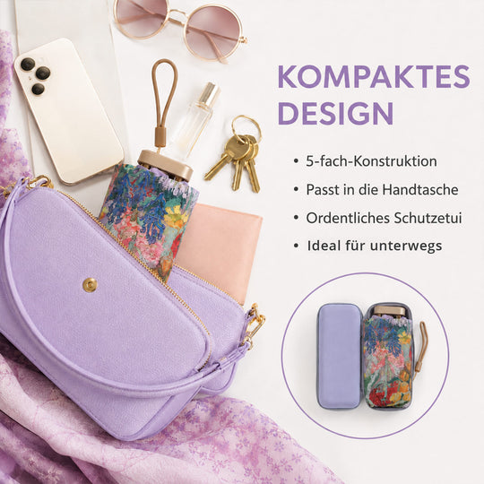 Taschenschirm mit Blumen-Innenprint und UV-Schutz, 5-fach faltbar, Strebenlänge 50cm, Dunkelblau