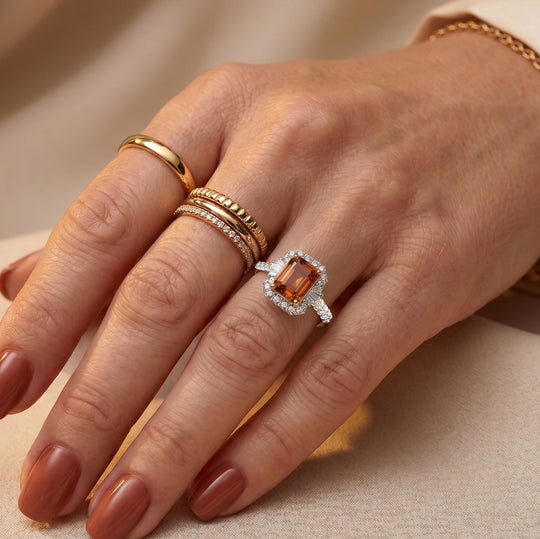 D'Joy AAA Honig Granat, Moissanit Ring 925 Silber 750 Gelbgold vermeil (Größe 18.00)   (10-16 Werktage Lieferzeit) ca. 3,12 ct