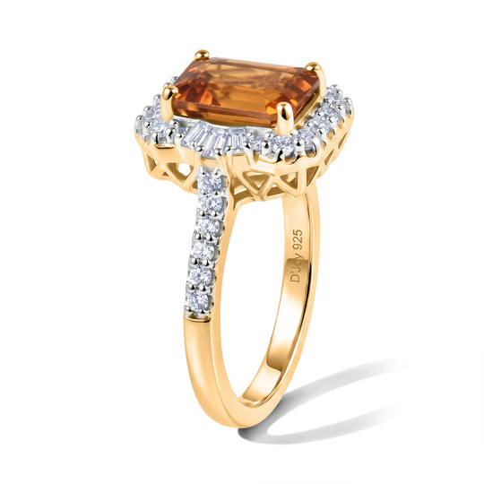D'Joy AAA Honig Granat, Moissanit Ring 925 Silber 750 Gelbgold vermeil (Größe 18.00)   (10-16 Werktage Lieferzeit) ca. 3,12 ct
