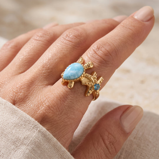 EVER TRUE AA Larimar, Neon Apatit Ring Reine Bronze (Größe 19.00) ca. 2,45 ct