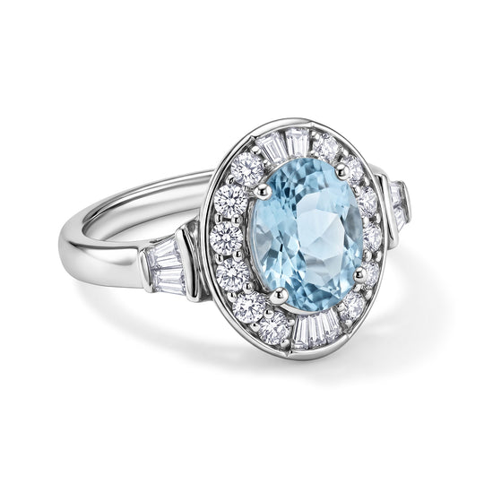D'Joy AA Aquamarin, Moissanit Ring 925 Silber Rhodiniert (Größe 18.00)   (10-16 Werktage Lieferzeit) ca. 1,56 ct