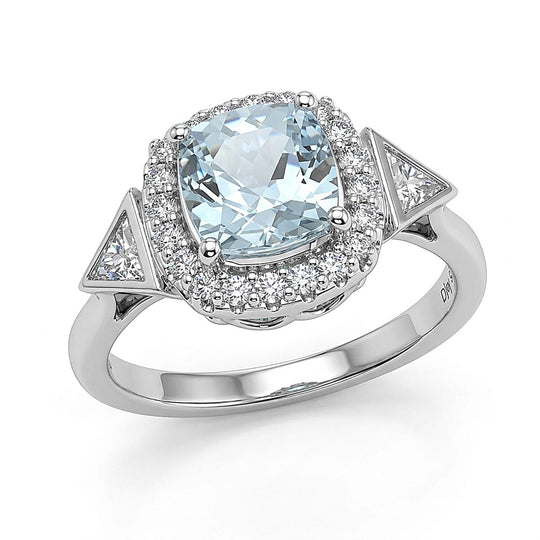 D'Joy AA Aquamarin, Moissanit Ring 925 Silber Rhodiniert (Größe 19.00) ca. 1,76 ct