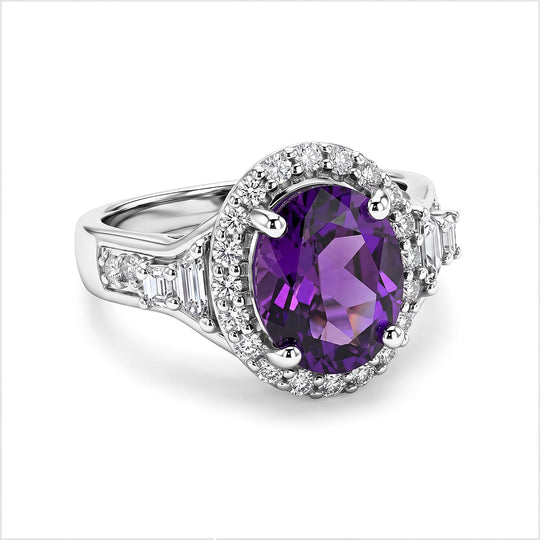 D'Joy AA Sambischer Amethyst, Moissanit Ring 925 Silber Rhodiniert (Größe 20.00) ca. 3,04 ct