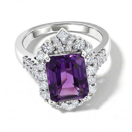 D'Joy AA Sambischer Amethyst, Moissanit Ring 925 Silber Rhodiniert (Größe 19.00) ca. 3,79 ct