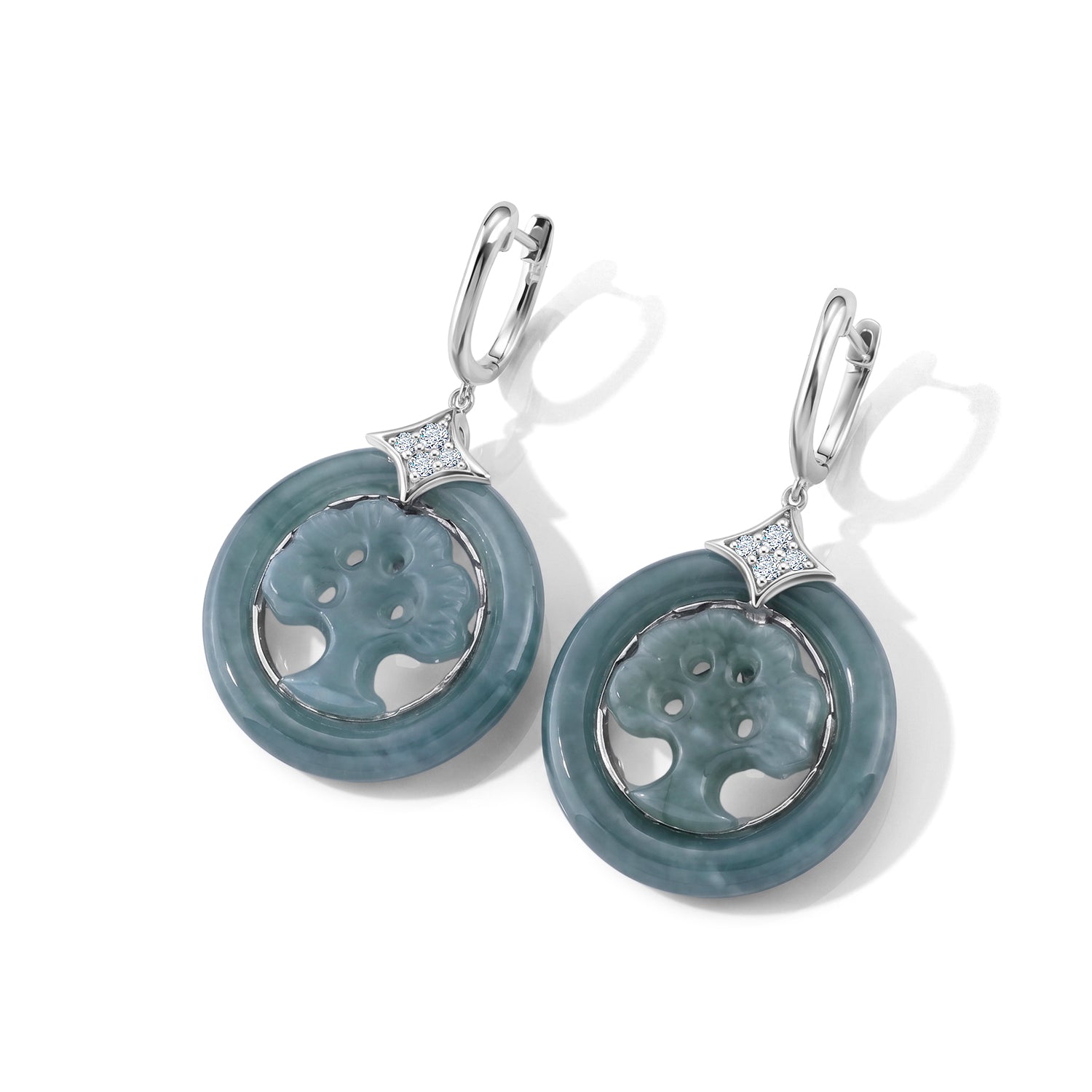 D'Joy Olmek Jadeit Ohrringe 925 Silber Rhodiniert ca. 86,20 ct.
