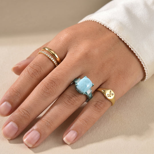 EVER TRUE AA Larimar, Weißer Zirkon Ring Reine Bronze Ion Blau Beschichtung (Größe 20.00) ca. 7,09 ct