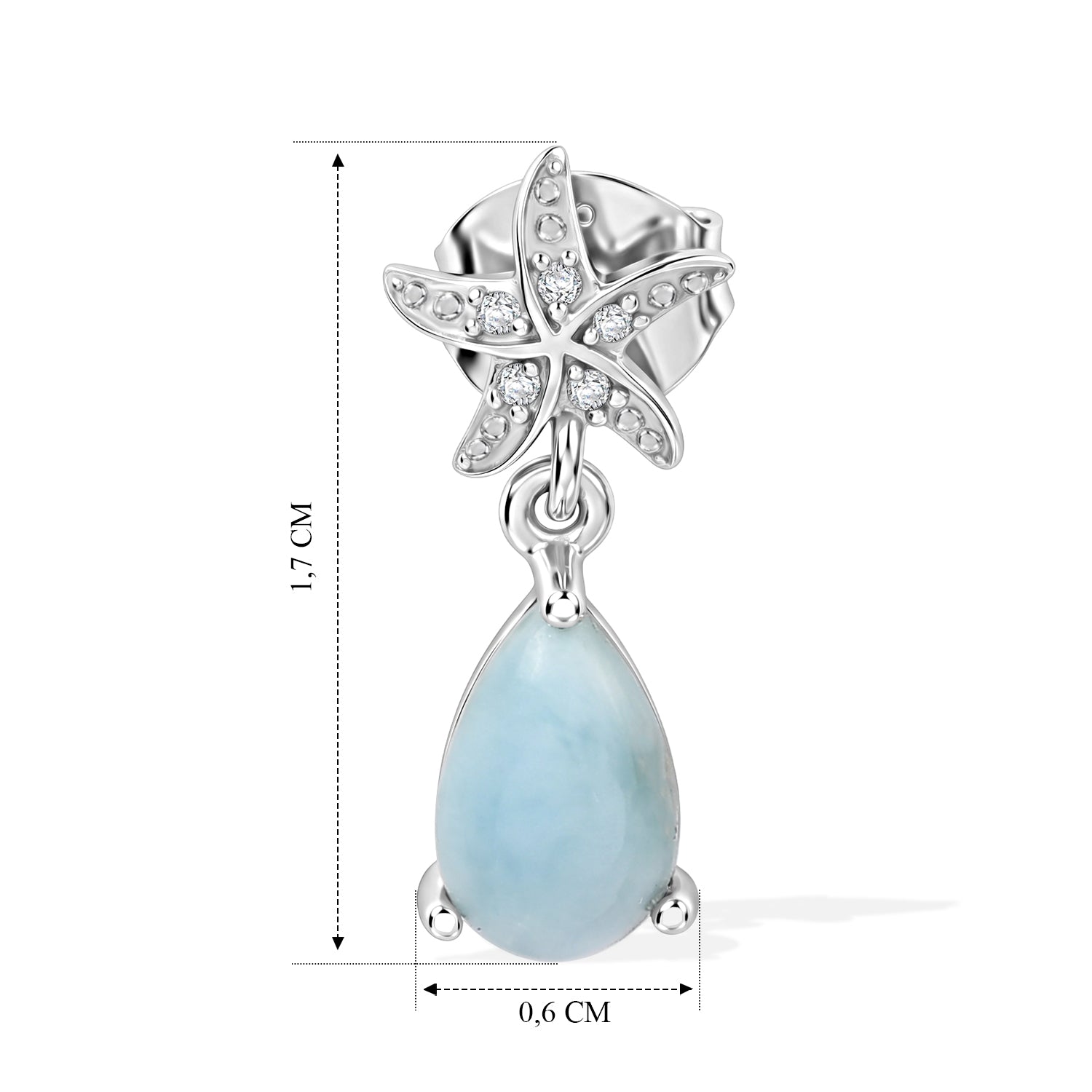 EVER TRUE AA Larimar, Weißer Zirkon Ohrringe Reine Bronze ca. 2,23 ct.