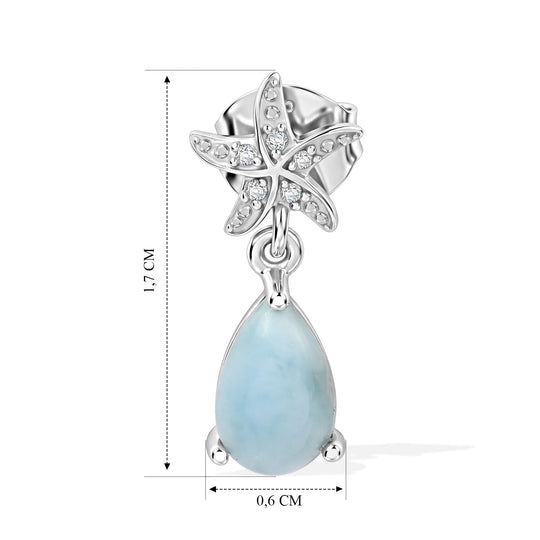 EVER TRUE AA Larimar, Weißer Zirkon Ohrringe Reine Bronze ca. 2.23 ct