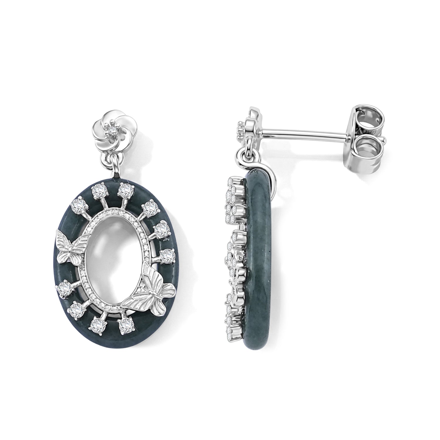 D'Joy Olmek Jadeit, Moissanit Ohrringe 925 Silber Rhodiniert ca. 42.00 ct