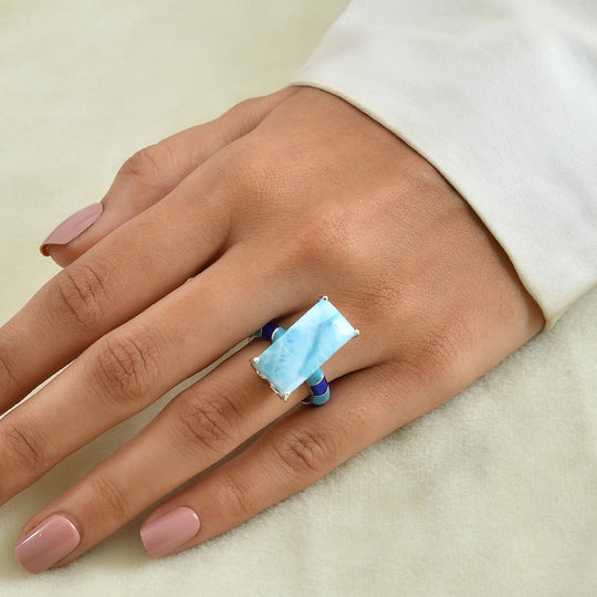 D'Joy AAA Larimar Ring 925 Silber Rhodiniert (Größe 17.00) ca. 13,49 ct