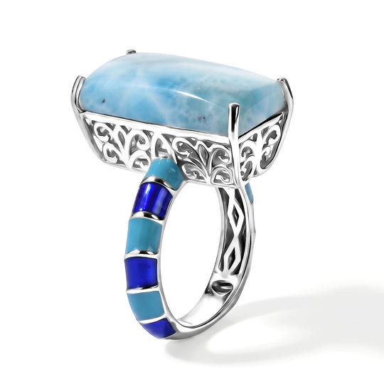 D'Joy AAA Larimar Ring 925 Silber Rhodiniert (Größe 17.00) ca. 13,49 ct