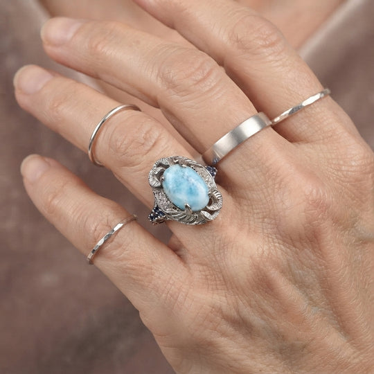 D'Joy AAA Larimar, Iolit Ring 925 Silber Rhodiniert (Größe 19.00) ca. 7,78 ct
