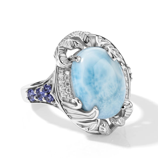 D'Joy AAA Larimar, Iolit Ring 925 Silber Rhodiniert (Größe 19.00) ca. 7,78 ct