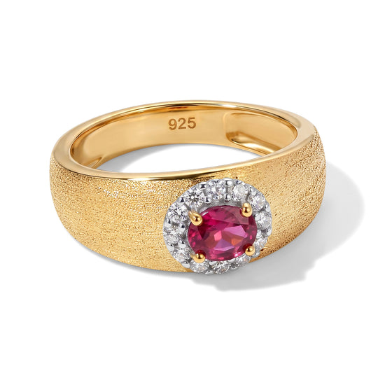 D'Joy AAA Afrikanischer Rubin (Fissure gefüllt), Weißer Zirkon Ring 925 Silber 750 Gelbgold vermeil (Größe 19.00) ca. 0,81 ct