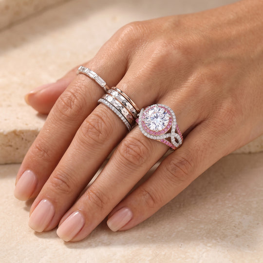 D'Joy Moissanit und rosa Saphir Ring, 925 Silber rhodiniert und 750 Roségold Vermeil - 3,66 ct.
