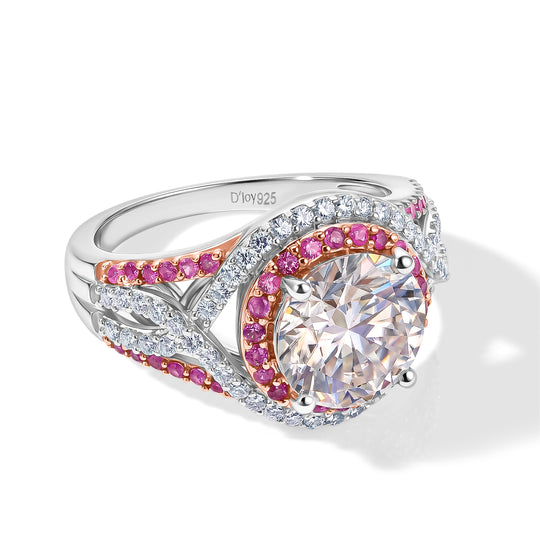 D'Joy Moissanit und rosa Saphir Ring, 925 Silber rhodiniert und 750 Roségold Vermeil - 3,66 ct.
