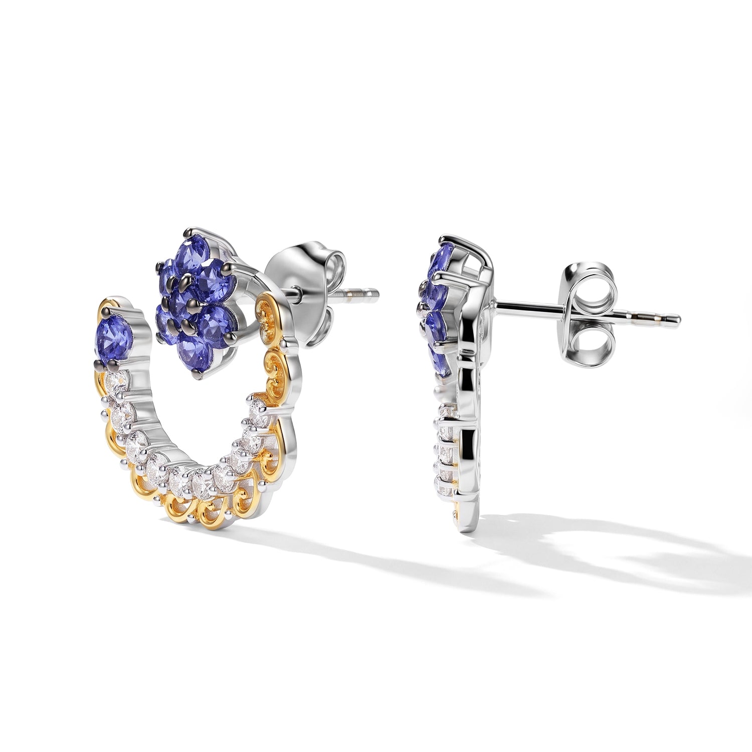 D'Joy AA Tansanit und Zirkon Ohrringe, 925 Silber rhodiniert und 750 Gelbgold Vermeil - 2,18 ct.