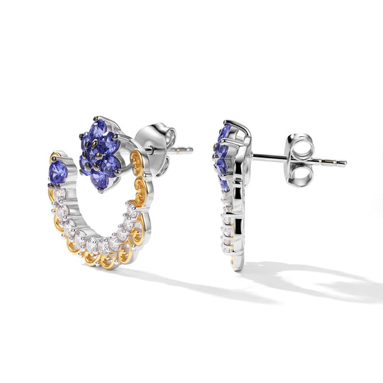 D'Joy AA Tansanit und Zirkon Ohrringe, 925 Silber rhodiniert und 750 Gelbgold Vermeil - 2,18 ct.