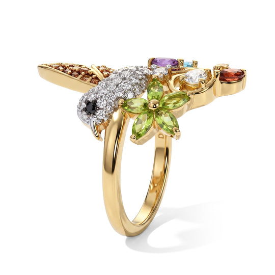 D'Joy AA Mehrfarbiger Edelstein Ring 925 Silber 750 Gelbgold vermeil (Größe 20.00) ca. 1.46 ct