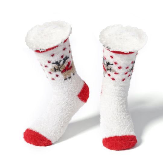LIVMORE Sherpa-Kuschelsocken mit Schneeflockenmuster, 1 Paar, Bordeauxrot