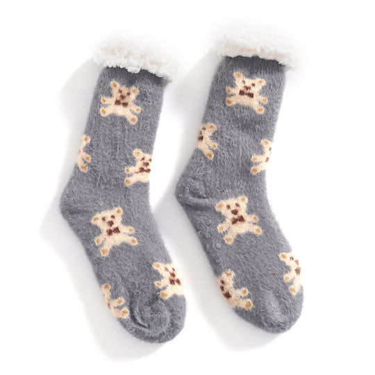 LIVMORE Sherpa-Kuschelsocken mit Schneeflockenmuster, 1 Paar, Bordeauxrot