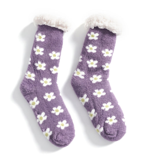 LIVMORE Sherpa-Kuschelsocken mit Schneeflockenmuster, 1 Paar, Bordeauxrot