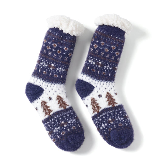 LIVMORE Sherpa-Kuschelsocken mit Schneeflockenmuster, 1 Paar, Bordeauxrot