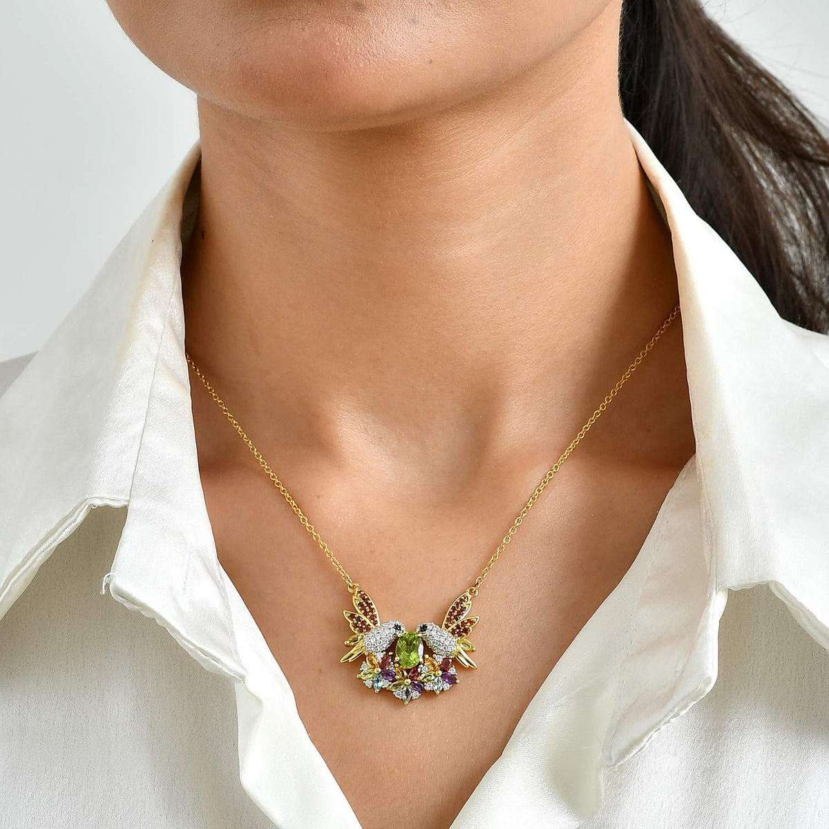D'Joy AA Peridot, Roter Granat Halskette ca. 50 cm 925 Silber 750 Gelbgold vermeil ca. 3,82 ct.