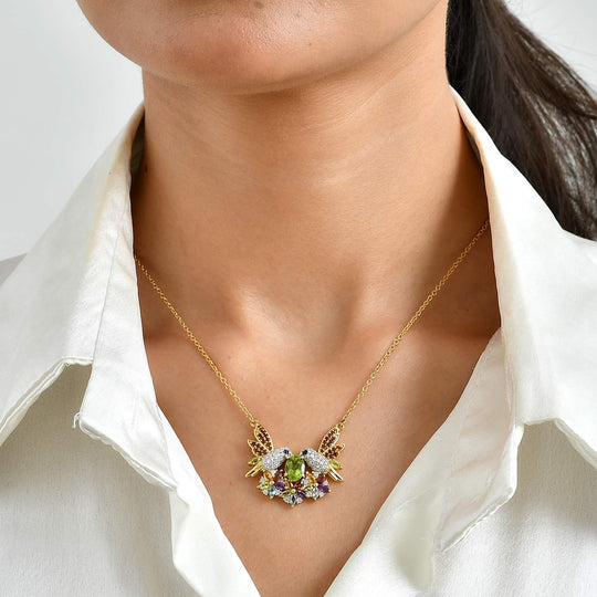 D'Joy AA Peridot, Roter Granat Halskette ca. 50 cm 925 Silber 750 Gelbgold vermeil ca. 3,82 ct.