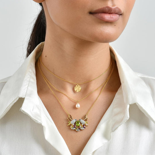 D'Joy AA Peridot, Roter Granat Halskette ca. 50 cm 925 Silber 750 Gelbgold vermeil ca. 3,82 ct.