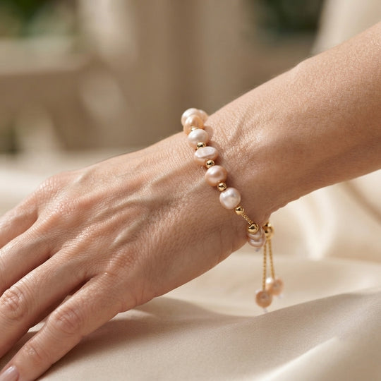 Pfirsich-Süßwasser Perle Armband ca. Flexibles cm Nickelfreies Messing