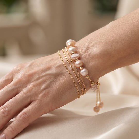 Pfirsich-Süßwasser Perle Armband ca. Flexibles cm Nickelfreies Messing