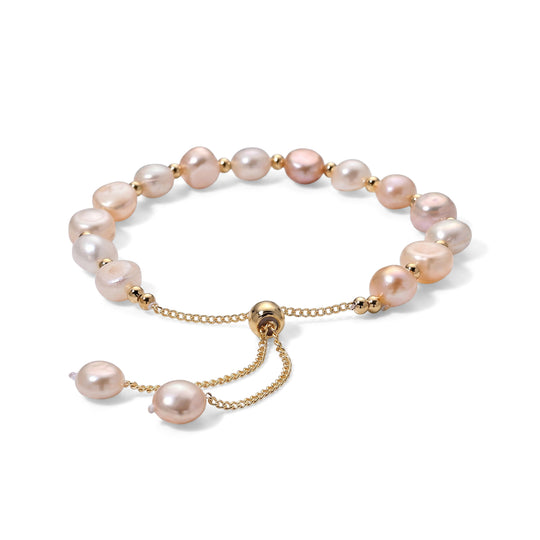 Pfirsich-Süßwasser Perle Armband ca. Flexibles cm Nickelfreies Messing