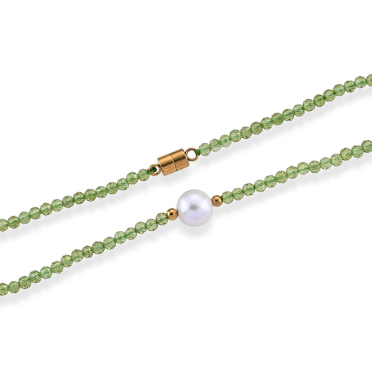 Peridot, Weiße Edison Perle (7-10mm) Halskette ca. 50 cm 316L Edelstahl Goldton (10-15 Werktage Lieferzeit) 30.01 ct