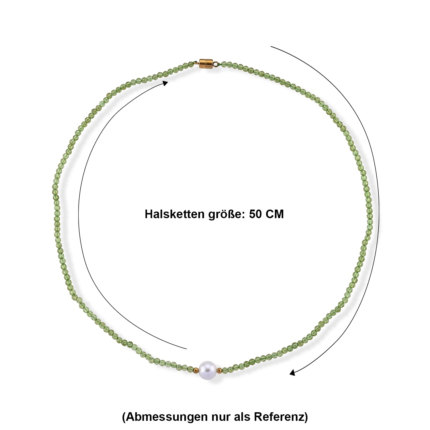 Peridot, Weiße Edison Perle (7-10mm) Halskette ca. 50 cm 316L Edelstahl Goldton (10-15 Werktage Lieferzeit) 30.01 ct