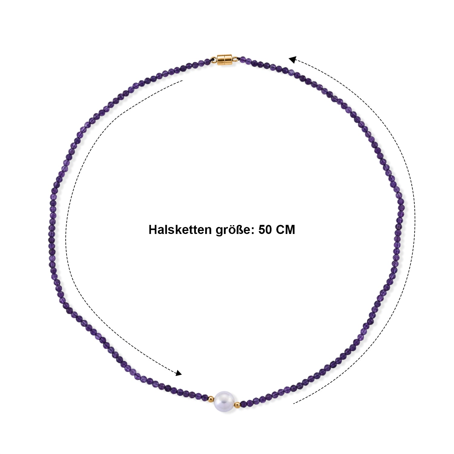 Afrikanischer Amethyst, Weiße Edison Perle (7-10mm) Halskette ca. 50 cm 316L Edelstahl Goldton 30.01 ct