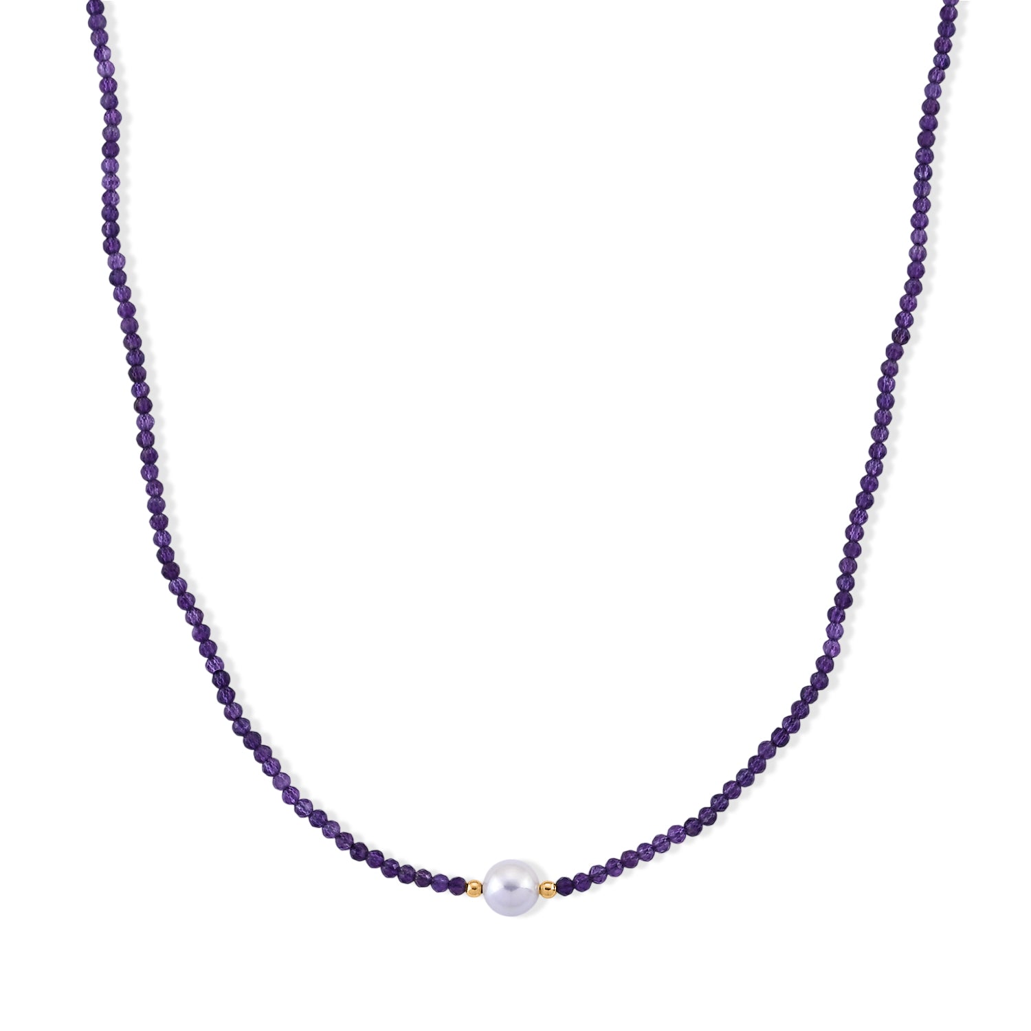 Afrikanischer Amethyst, Weiße Edison Perle (7-10mm) Halskette ca. 50 cm 316L Edelstahl Goldton 30.01 ct