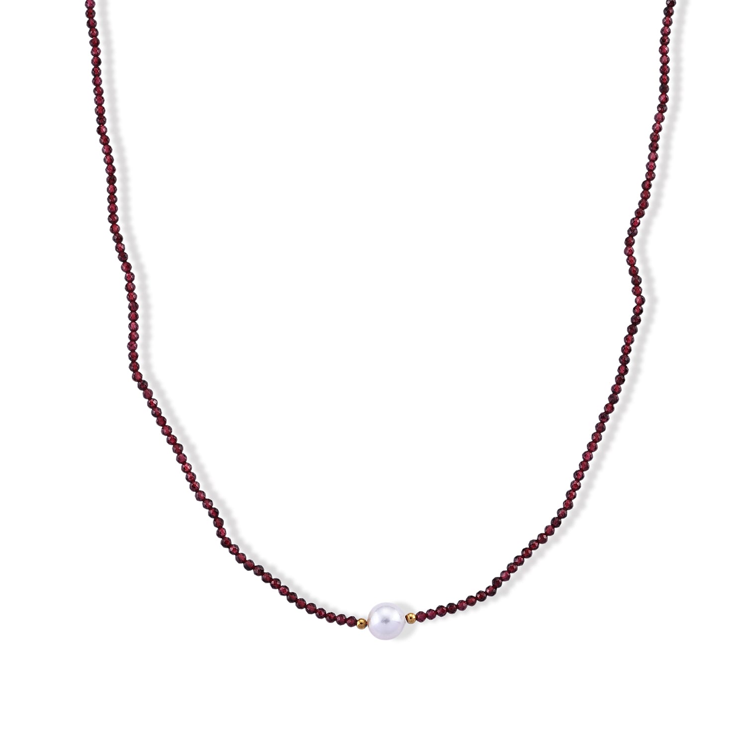 Roter Granat, Weiße Edison Perle (7-10mm) Halskette ca. 50 cm 316L Edelstahl Goldton 30.01 ct