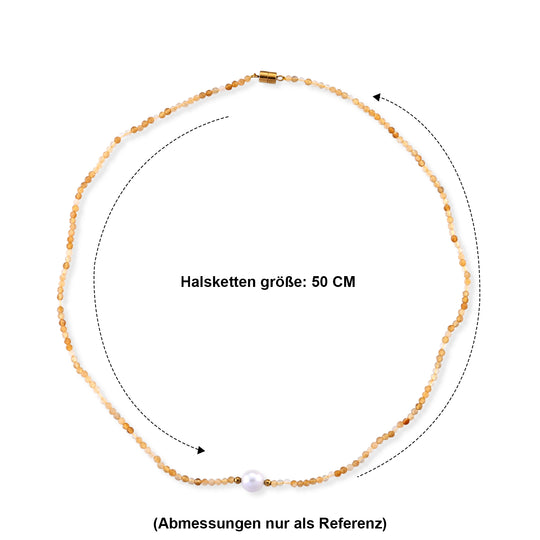 Weiße Edison Perle (7-10mm), Citrin, Halskette ca. 50 cm 316L Edelstahl Goldton 30.01 ct