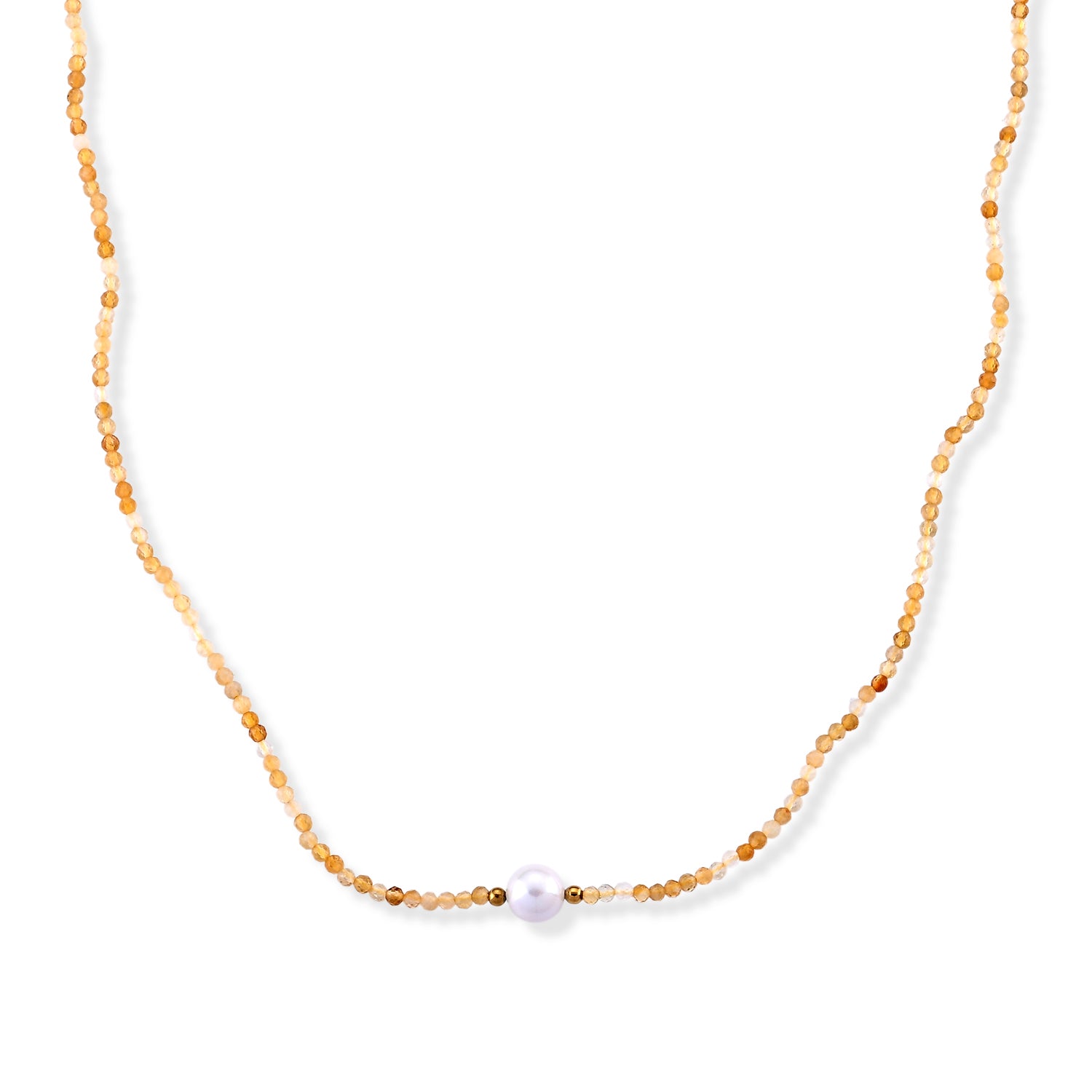 Citrin, Weiße Edison Perle (7-10mm) Halskette ca. 50 cm 316L Edelstahl Goldton 30.01 ct