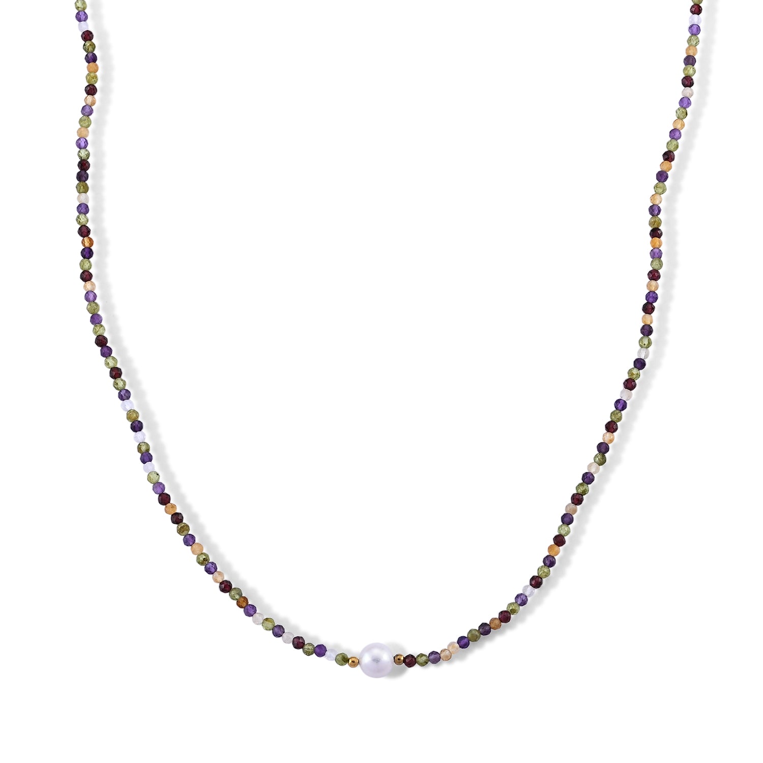 Mehrfarbige Edelsteine, Weiße Edison Perle (7-10mm) Halskette ca. 50 cm 316L Edelstahl Goldton 30.01 ct