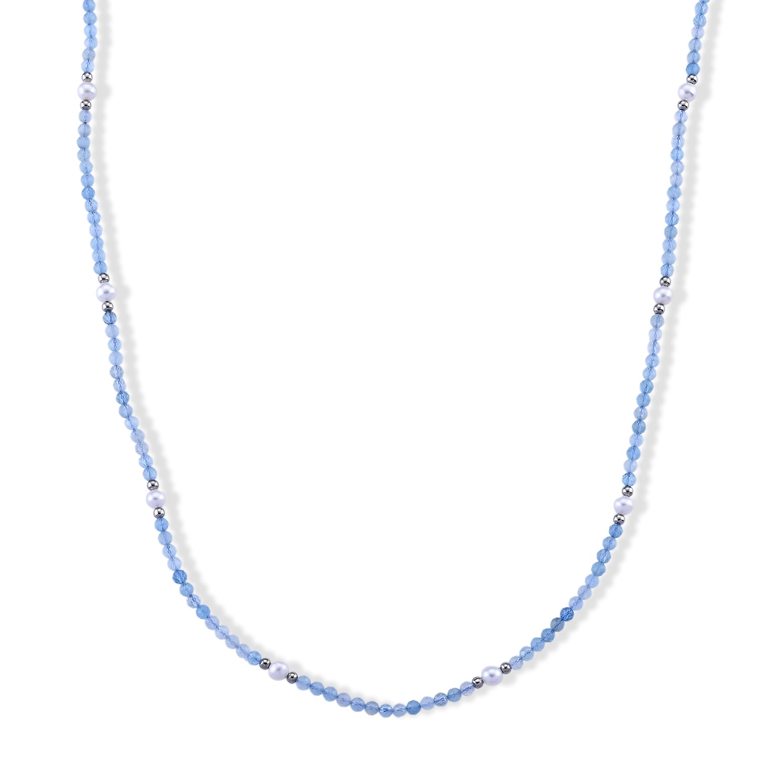 Aquamarin, Chinesische Akoya-Perle (5-6mm) Halskette ca. 50 cm 316L Edelstahl