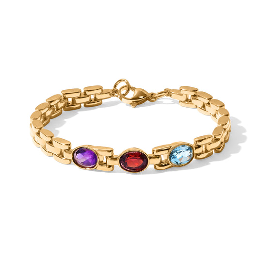 EVER TRUE Roter Granat, Himmelblauer Topas Armband ca. 16.5 cm 316L Edelstahl 750 Vergoldet ca. 2.71 ct