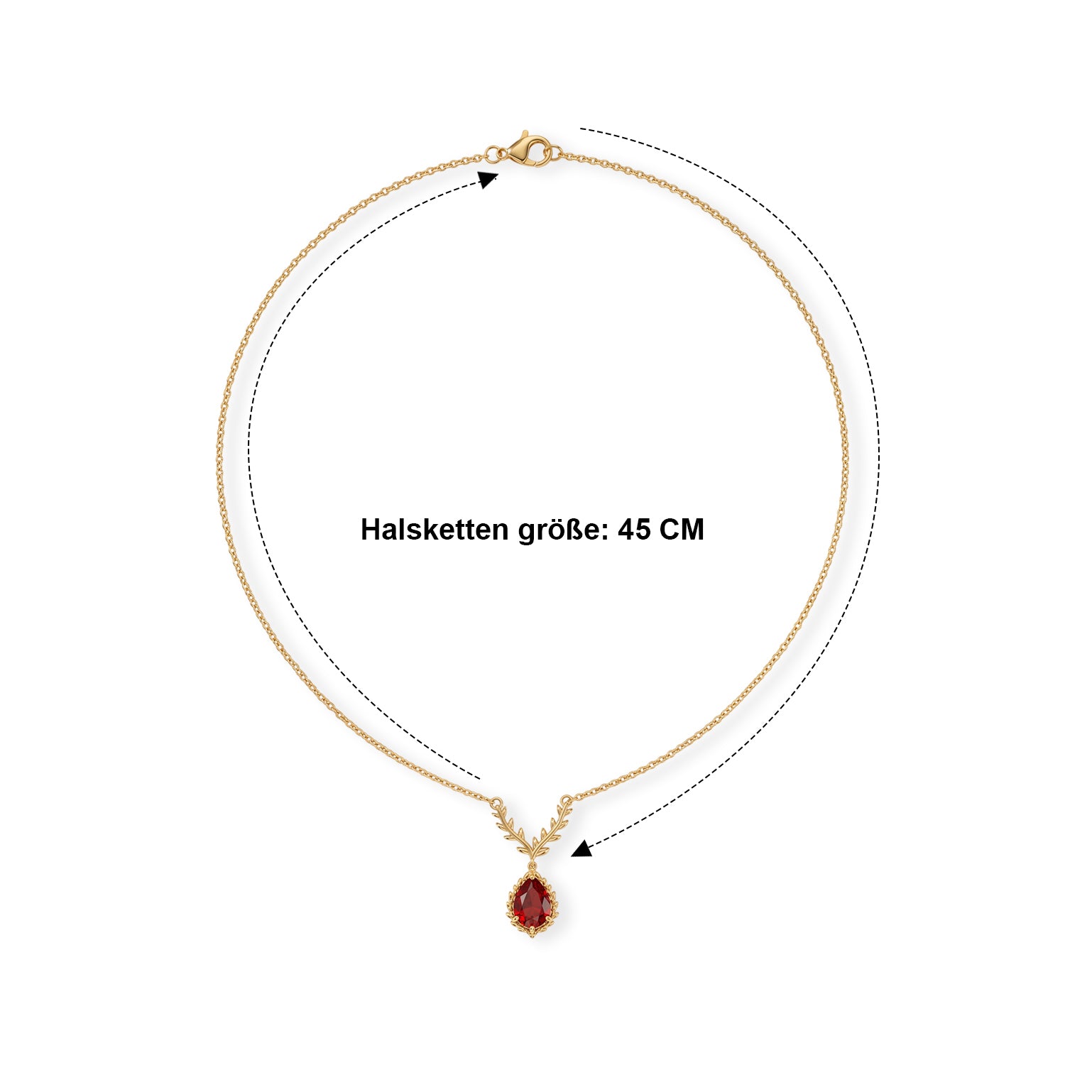 EverTrue Rubin Feuer Triplett Quarz 45cm Halskette, 950 Kupfer mit Gelbgold E-Beschichtung, Edelstahl Kette - 2,82 ct.