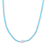 Weiße Edison Perle (7-10mm), Blau Topas, Halskette ca. 45 cm 316L Edelstahl 65.01 ct
