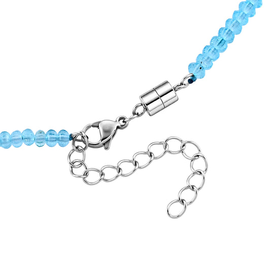 Weiße Edison Perle (7-10mm), Blau Topas, Halskette ca. 45 cm 316L Edelstahl 65.01 ct