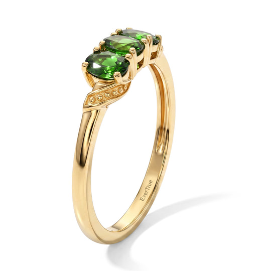 EverTrue natürlicher Chromdiopsid Trilogie Ring, Messing mit Gelbgold E-Beschichtung - 0,60 ct.