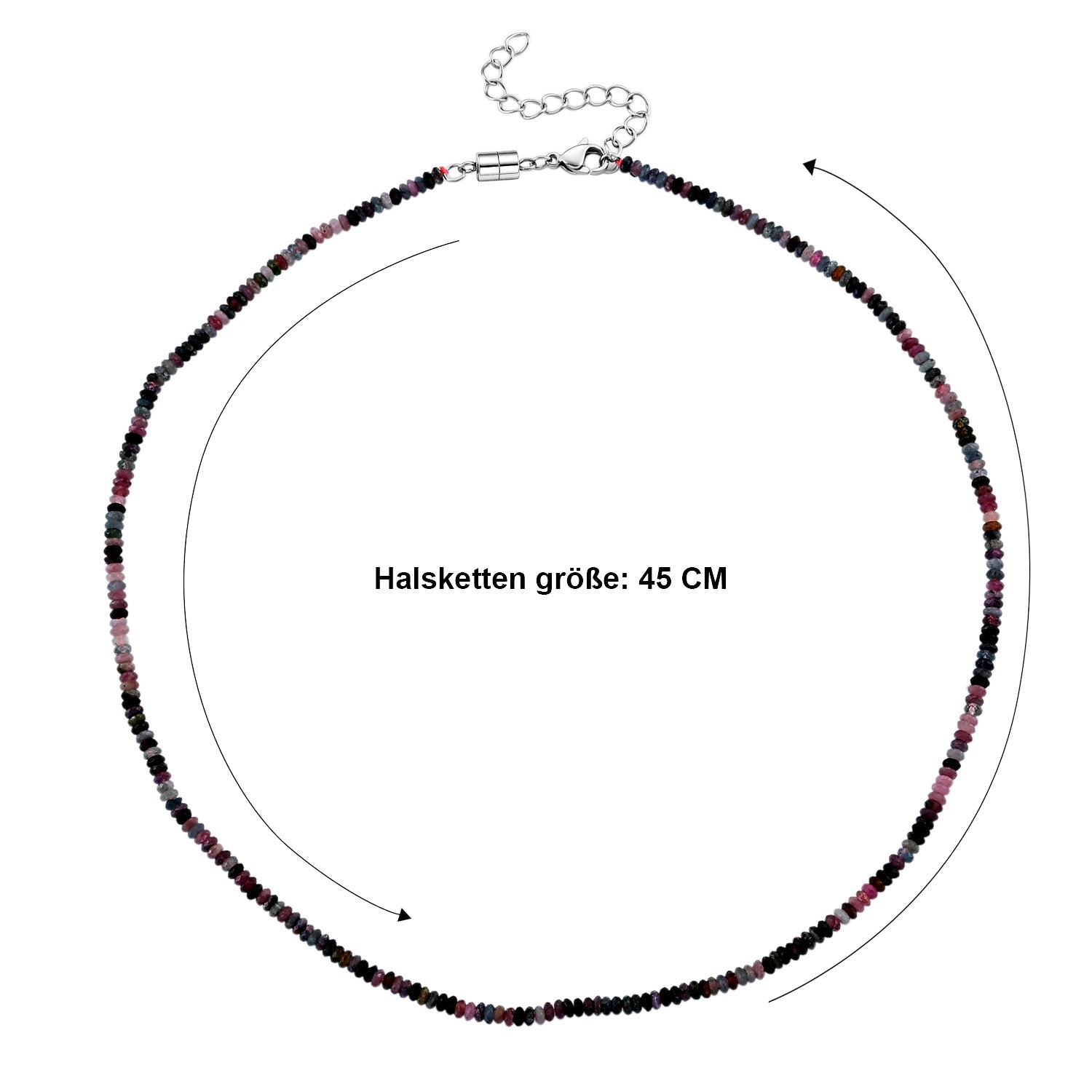 Mehrfarbig-Turmalin Halskette ca. 45 cm 316L Edelstahl ca. 35.00 ct